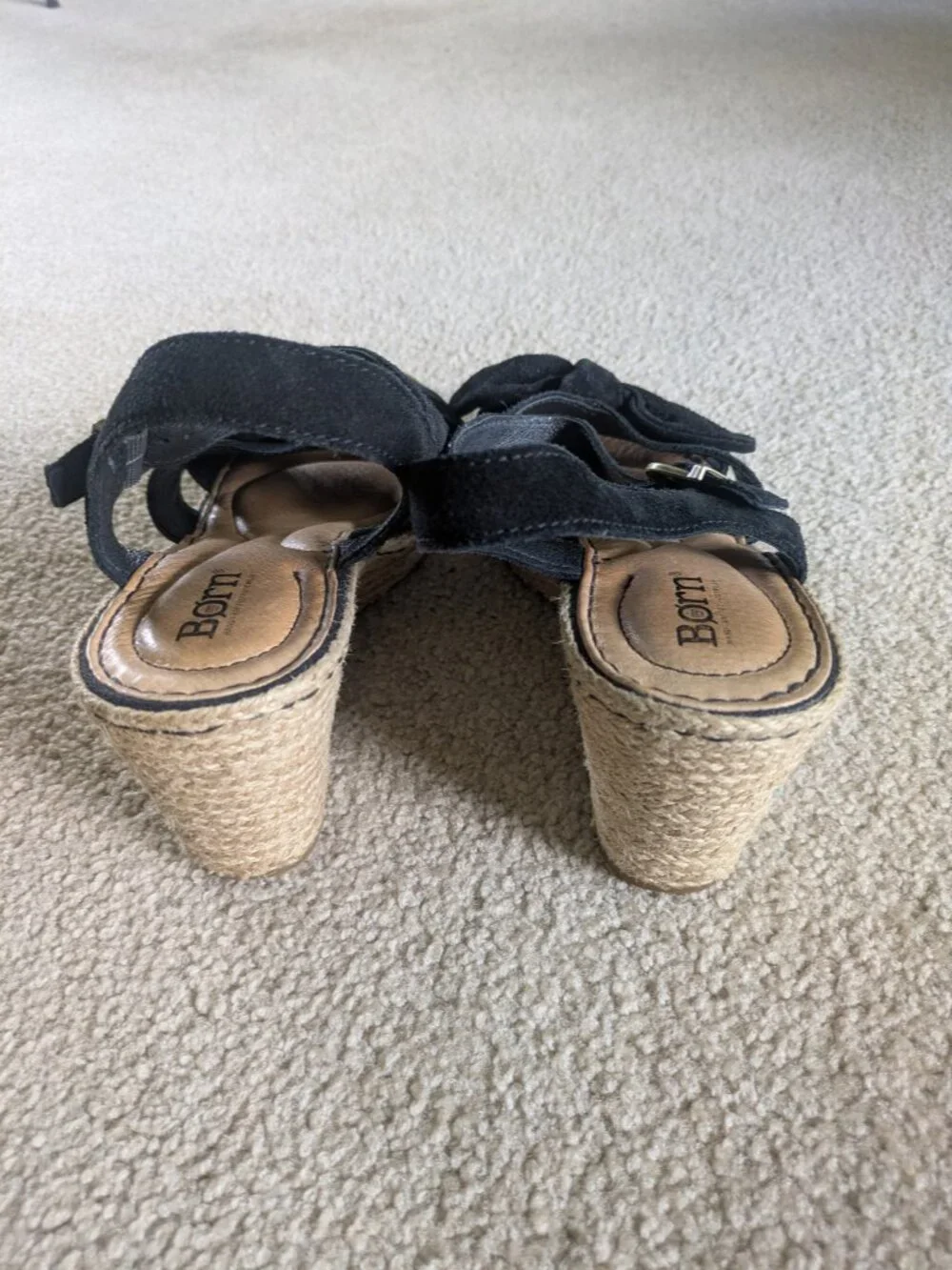 Born black suede espadrille open toe wedge sandal
